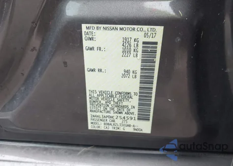 2017 Nissan Altima 2.5 Sl from USA, damaged, VIN 1N4AL3AP0HC254591